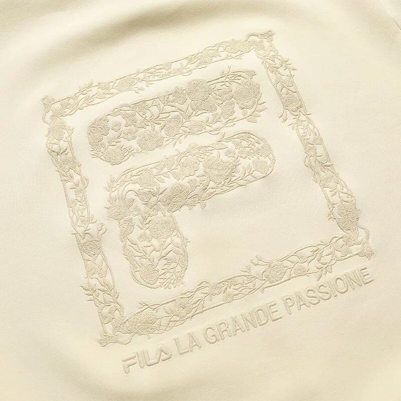 Fila Solid Color Logo Embroidered Hoodie Women Hoodies Beige F11W318215FLK