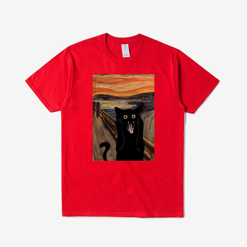 Terrified Cat Printed Men's T-Shirt Summer Vintage Kawaii Men's Women's Surfing Beach T-Shirt Unisex Breathable Casual Top