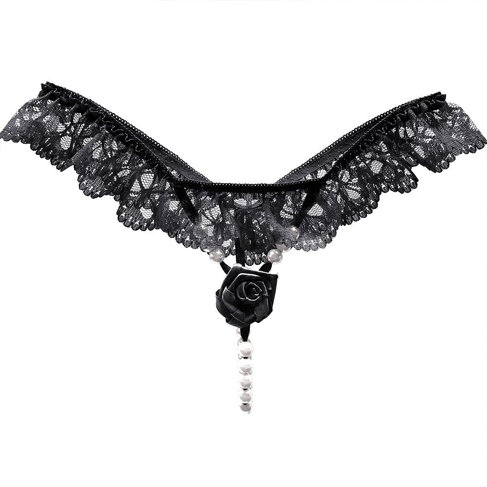 Sexy kvinner Blonderundertøy Dameundertøy Skrittløse truser Perler Perler G-strenger for kvinner Thongs Åpent skritt Sextruse Blomstert gjennomsiktig truser