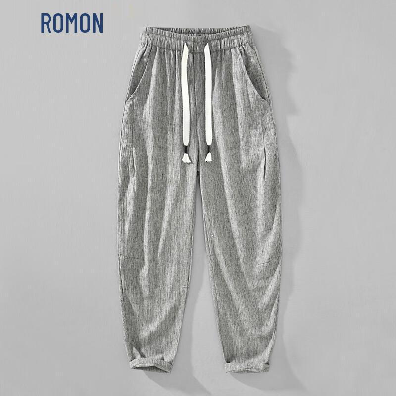 

ROMON Men s Cotton Linen Blend Cropped Pants L