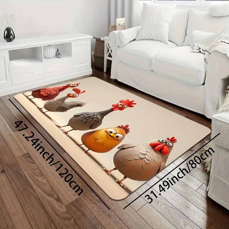 1pc Fun Cartoon Chicken Non-Slip Kitchen Mat - Machine Washable, Indoor/Outdoor Rug for Dining Bathroom Decor
