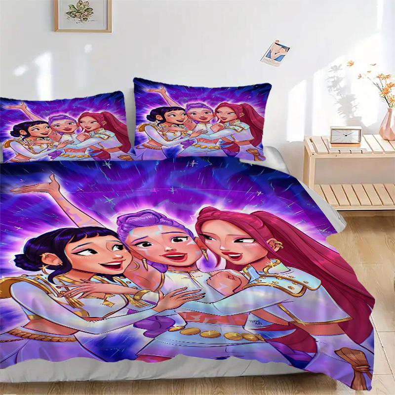 

3pcs Huntrix, K-pop Bedding Set: Perfect for Bedroom or Guest Room. Soft and Comfortable with No Core Included yy251010173 135x200cm