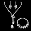3 Pieces Bridal Jewelry Set Necklace Earrings Bracelet Rhinestone Flowing Water Drop Tassel for Wedding Party