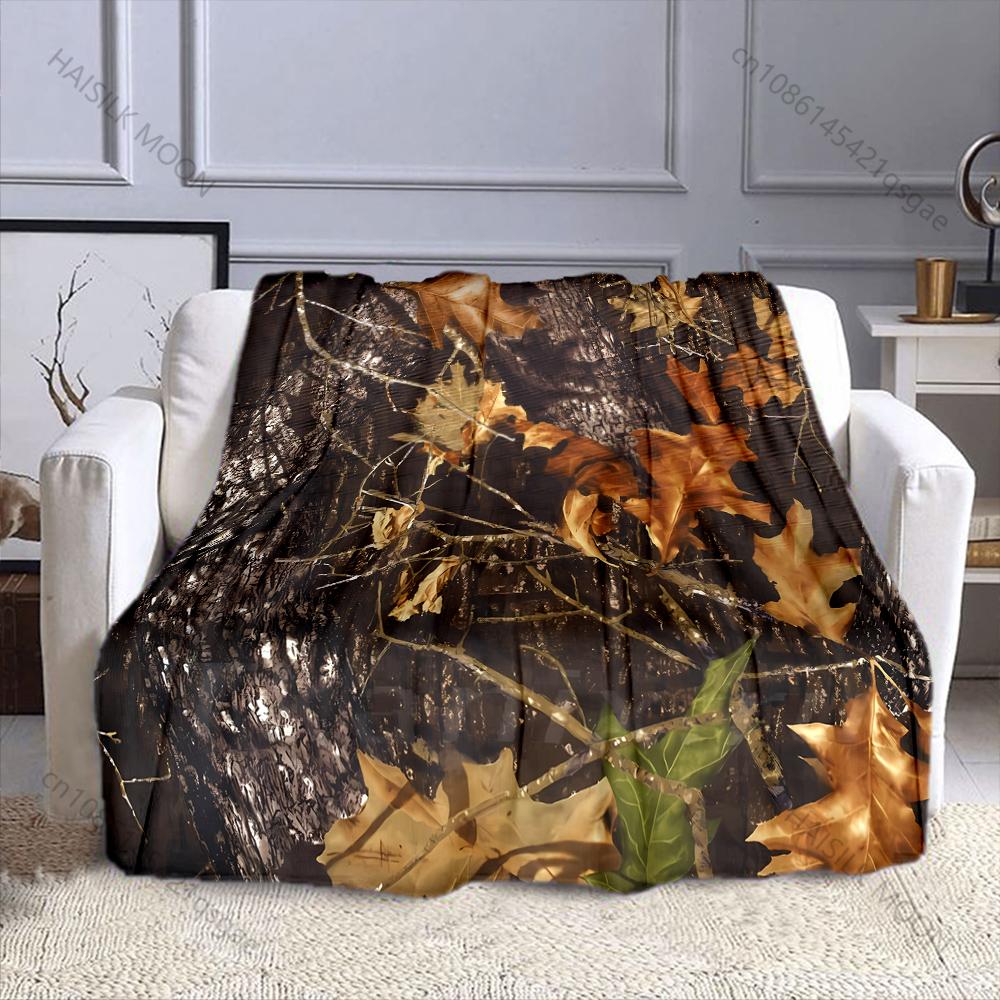 1PC  Autumn Leaves and Branches. Pattern Blanket Flannel Material Soft Warm for All Seasons Home Outdoor Camping Picnics RV