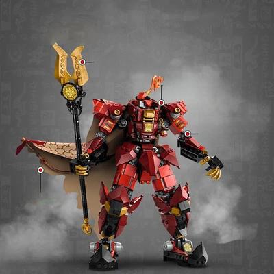 996pcs Flame Knight Mecha Building Blocks Mecha Character Model Brick Desktop Decoration Display Toys Gifts