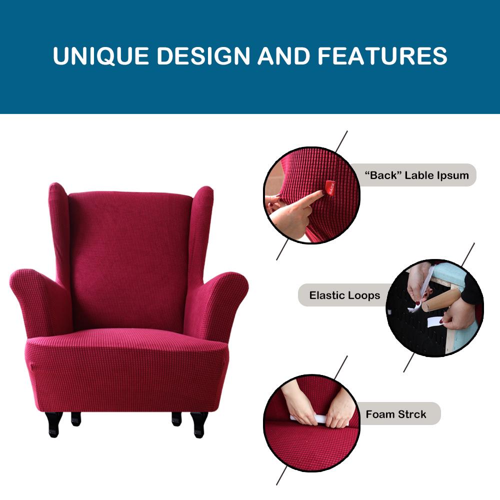 Wing Chair Slipcover Stoelhoezen voor Wingback Stoelhoezen Slipcovers 1 Stuk Stretch Sofahoes Meubelbeschermer Spandex Jacquard Geruit Patroon