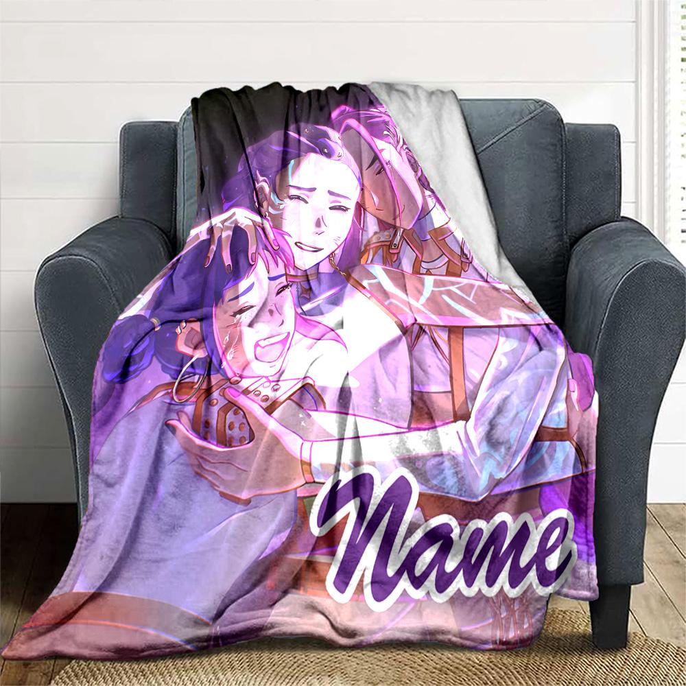 Customizable KPop Demon Hunters5 Throw Blanket – Personalized Name, All-Season Cozy Snug Blanket, Machine Washable, Personalized Blanket
