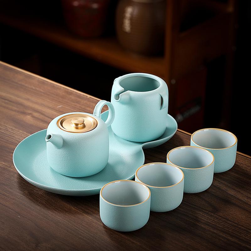 Ceramic Ru kiln kung fu tea set set, bank company holiday cultural and creative gift, can be made into Ru kiln tea sets
