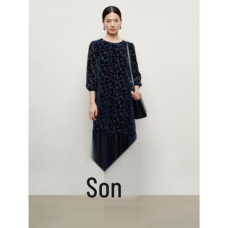 Juzhi AnnaCo Elegant Retro Velvet Burnout Puff Sleeve Dress