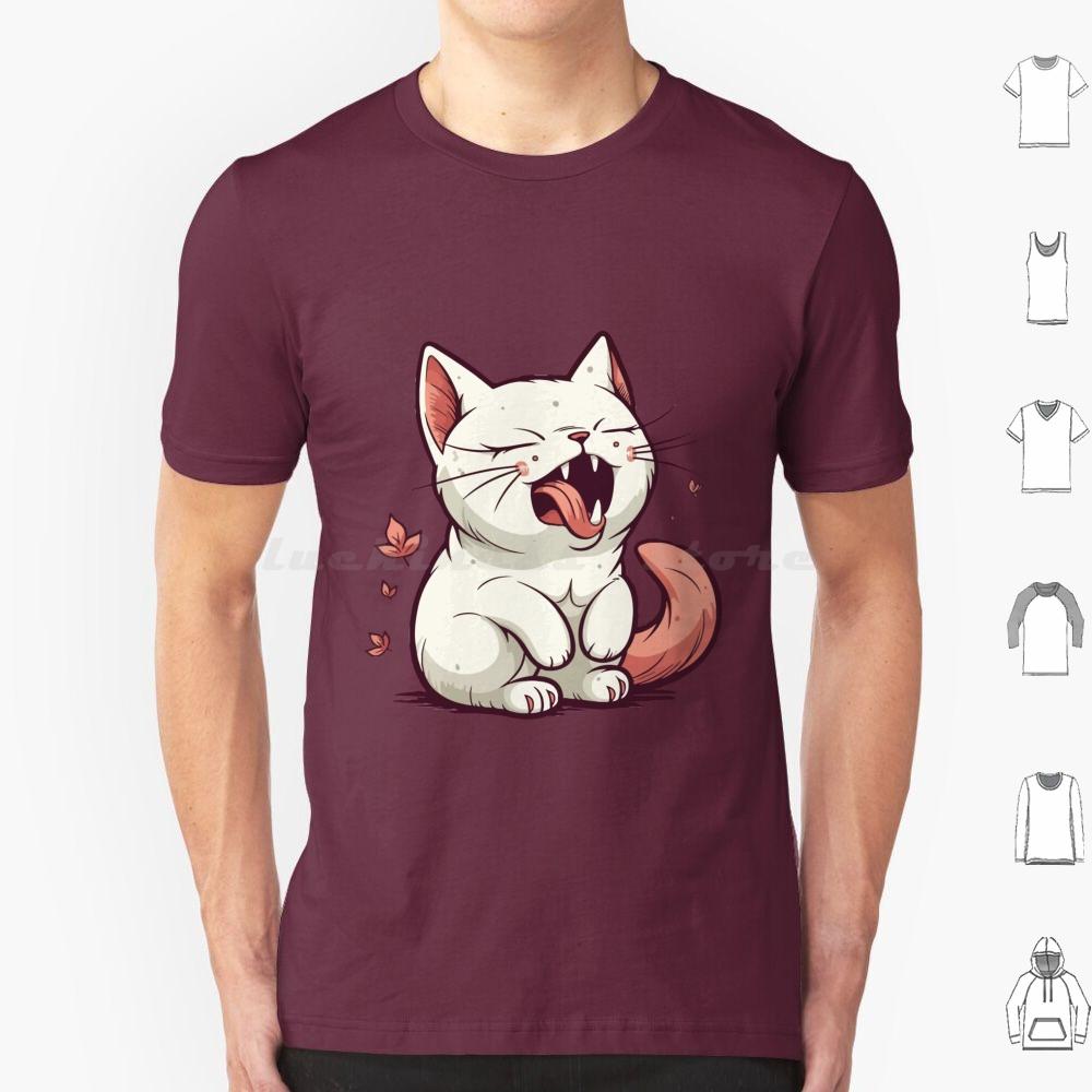 Aaahhhhh Gähnende Katze T-Shirt 6XL Baumwolle Cooles T-Shirt Niedliche Katzenillustration Cartoon-Katzen-Design Miauzende Katze Kunst Verspielte Katze