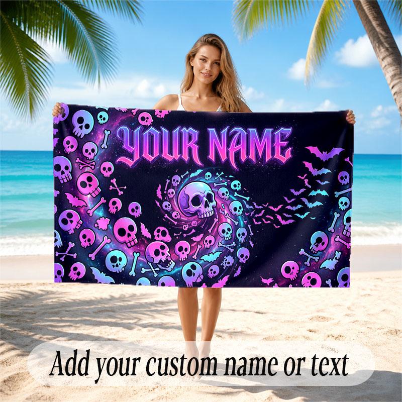 Skull Gothic Theme Soft Beach Towel Personalized Custom Name Text Towel Portable for Beach Pool Travel