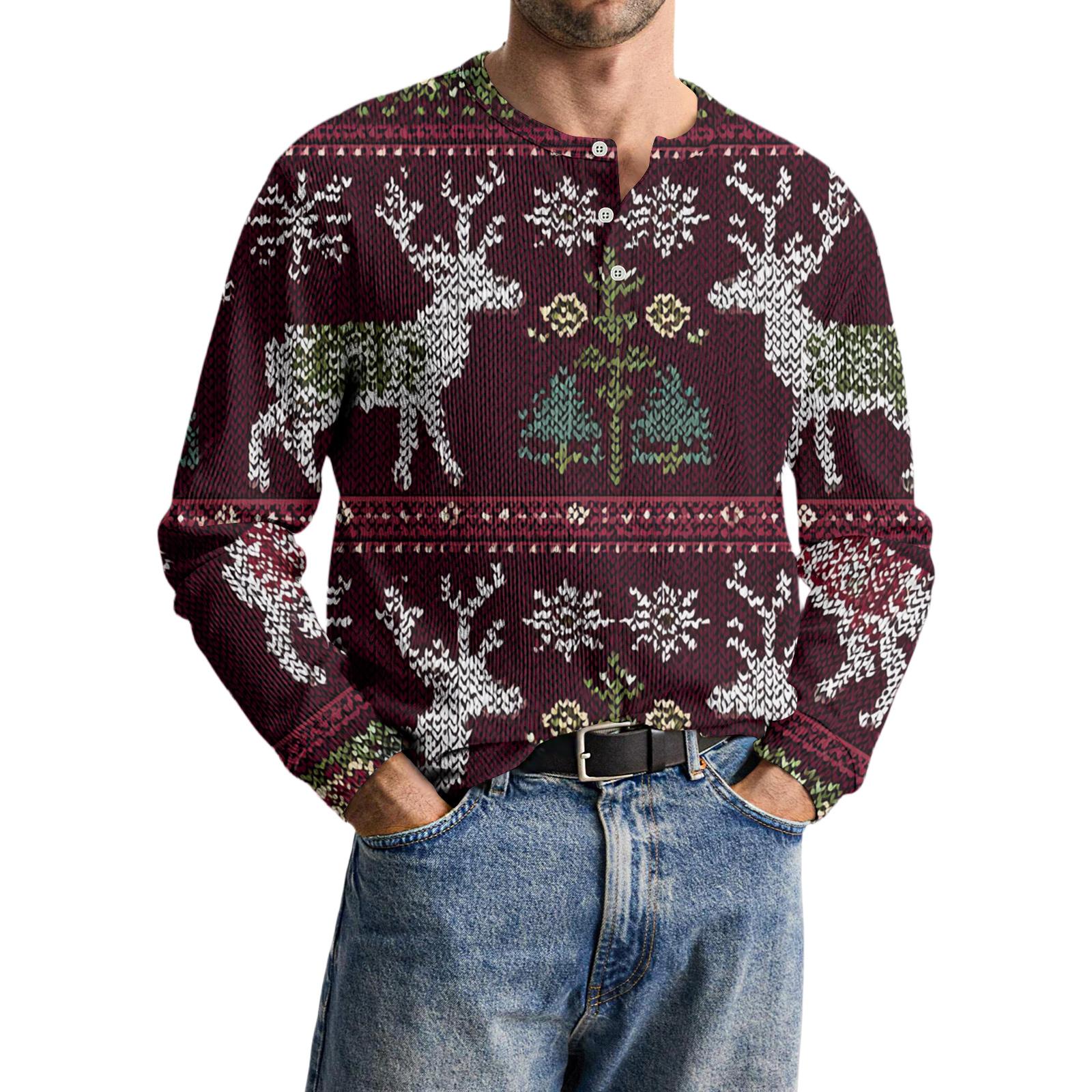 

Мужская повседневная трикотажная рубашка на пуговицах с длинным рукавом XXL винный