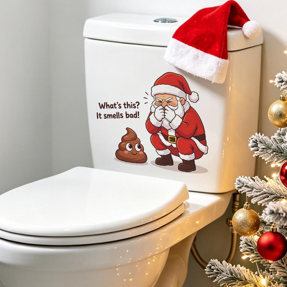 Funny Santa Covering Nose Toilet Sticker Bathroom Decal Self Adhesive Wall Decor Christmas