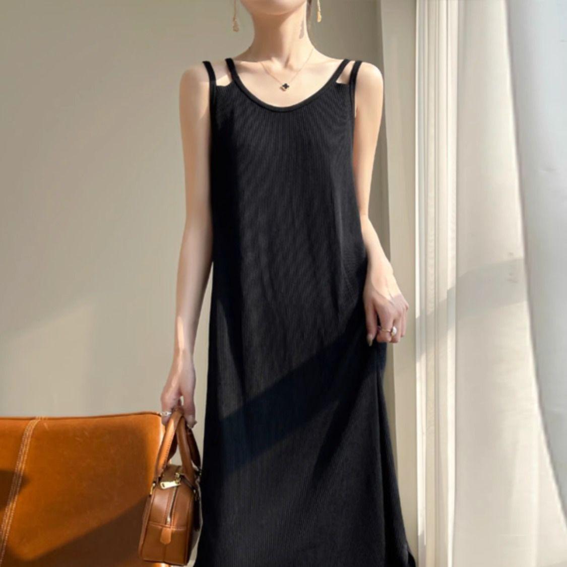 

Plus Size Women s Summer Ice Silk Sleeveless Camisole Dress - Slimming, Casual, Body Concealing Skirt (Fits up to 300 Jin) L (suggested for 80-120 jin)