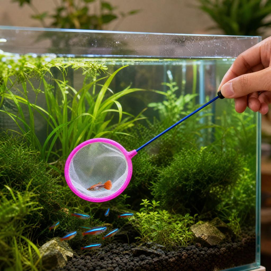 Small Aquarium Fish Net with Round Fine Mesh, Scoop Net for Feeding and Transferring Fish - Aquarium Accessories
