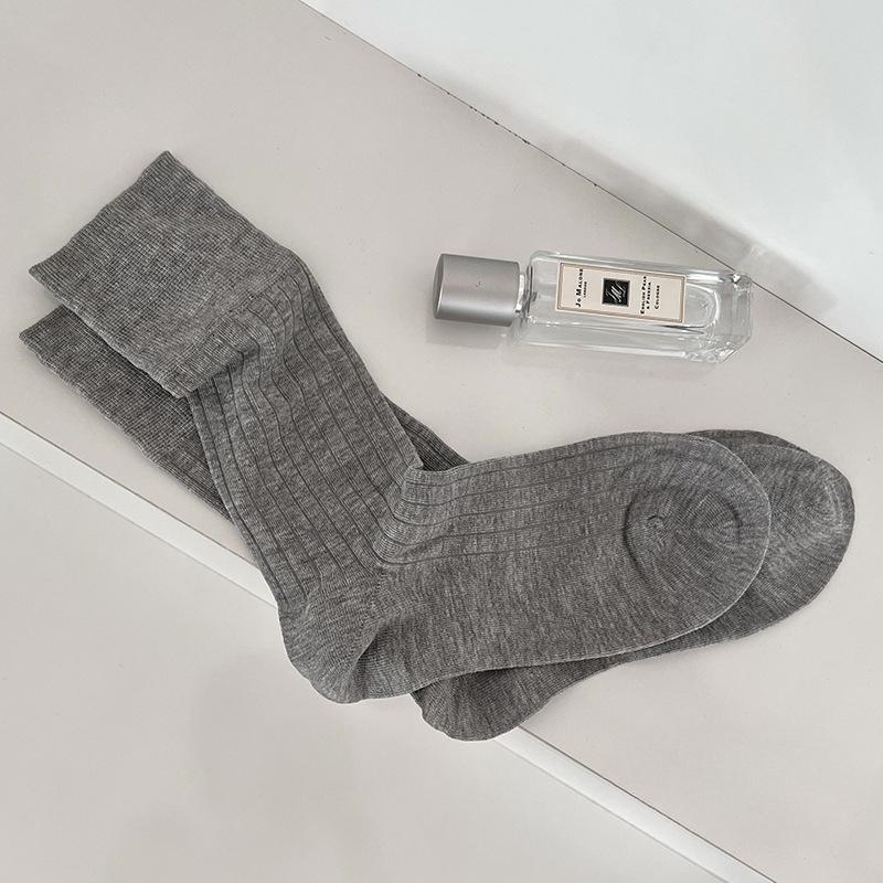 

Летние тонкие носки из гребенного хлопка однотонные универсальные, простые и дышащие, белые носки до середины икры в балетном стиле для женщин 1 pair светло-серый