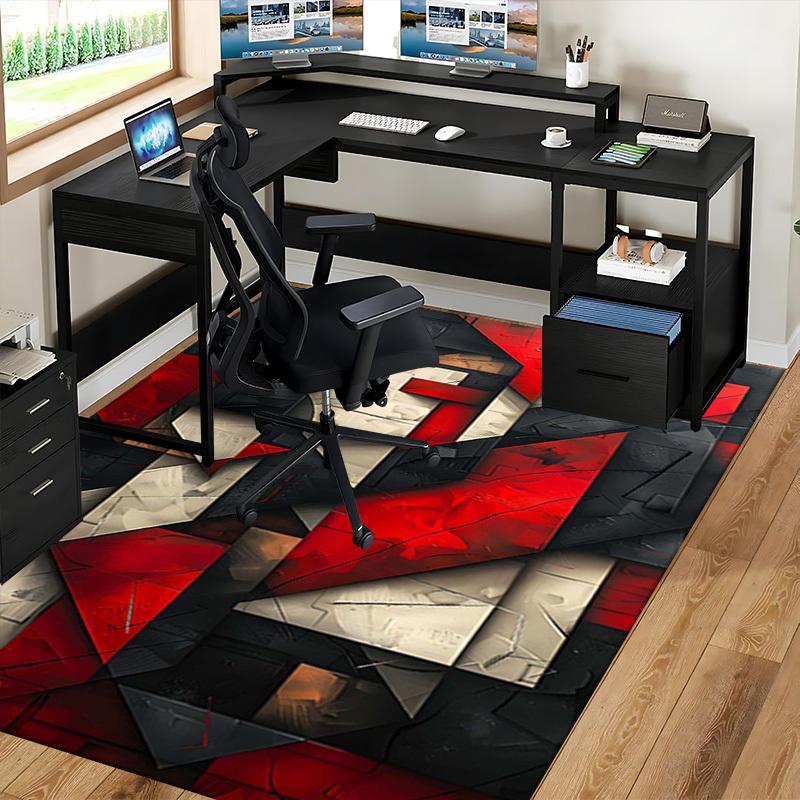 1 Stück Abstrakte Geometrische Kunst Bürostuhlmatte - Rotes, Schwarzes, Weißes Design zum Schreibtischschutz und rutschfeste Boden Dekoration - Festliche Geschenkidee für Zuhause oder