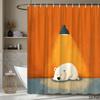 Cute Bear Shower Curtain Polar Bear Sleeping Under Hanging Lamp, Whimsical Artistic Bath Curtain For Modern Bathroom And Nursery
