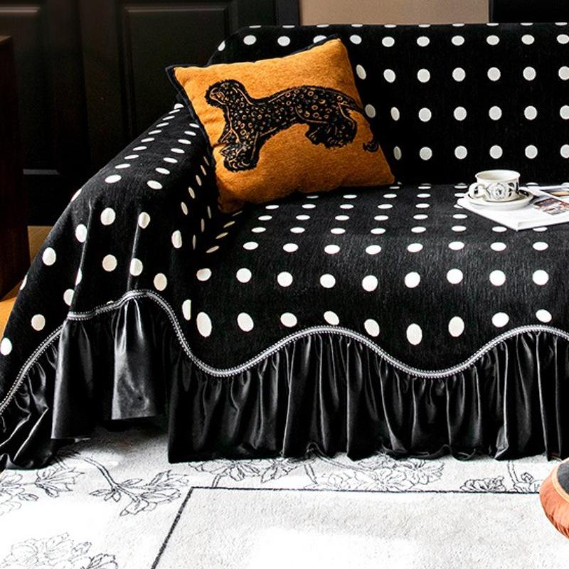 French Luxury Spot Patterned Sofa Towel Chenille Material With Large Skirt Edge Couch Mat Breathable Skin Friendly Sofa Decor