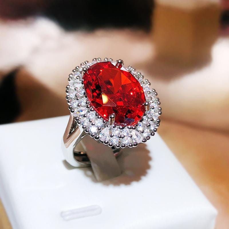 Shiny Round Shape Red Zircon Women's for Ring High-quality Party Ring Luxury Ring Diamond Ring Couple Rings Engagement Ring High Quality Jewelry