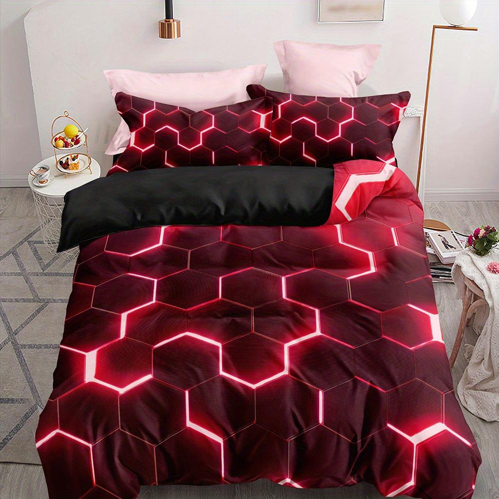 3Pcs Duvet Cover Set, 3D Hexagonal Honeycomb Pattern Duvet Cover Set For Boys, Twin/Full/Queen/King Size