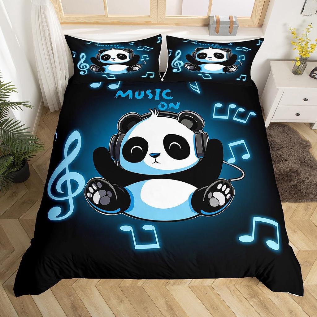 Panda-tryckta påslakan för barn pojkar flickor tonåringar Queen King Lätta täckesöverdrag Söta djur sängkläder set Rumsinredning