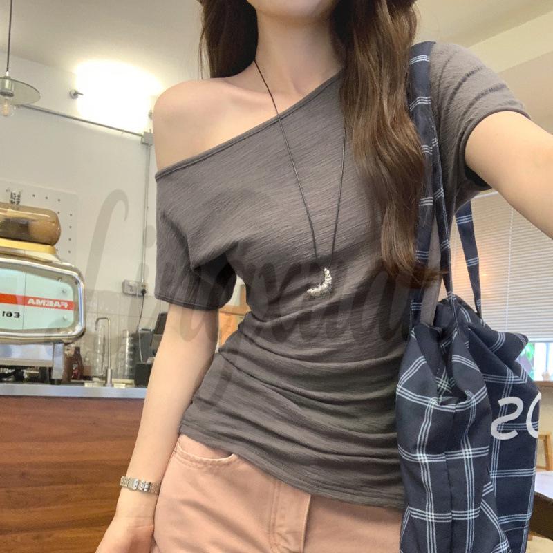 

Real Shot Women s Asymmetrical One-Shoulder Top - Summer 2026 Irregular Off-Shoulder Design L сірий колір