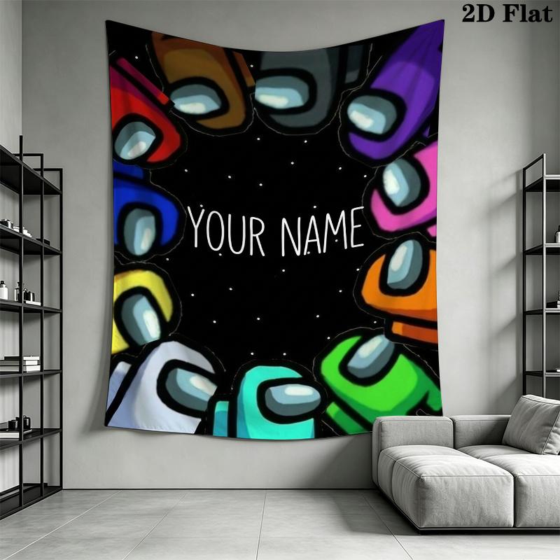 Custom Name Among Us Wall Tapestry Aesthetic Wall Hanging Printed Fabric Blanket Decorative Tapestries for Bedroom Living Room Home Decor