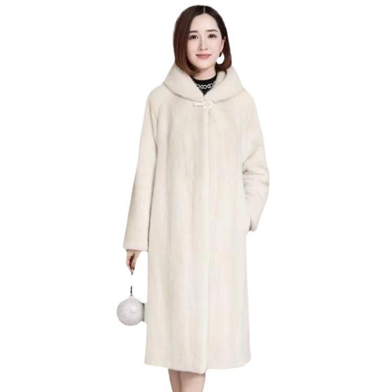 Imitation Fur Coat Women's Imitation Mink Velvet Imitation Fur Coat Women's Long Hooded New Autumn and Winter Thickened Slim Fit