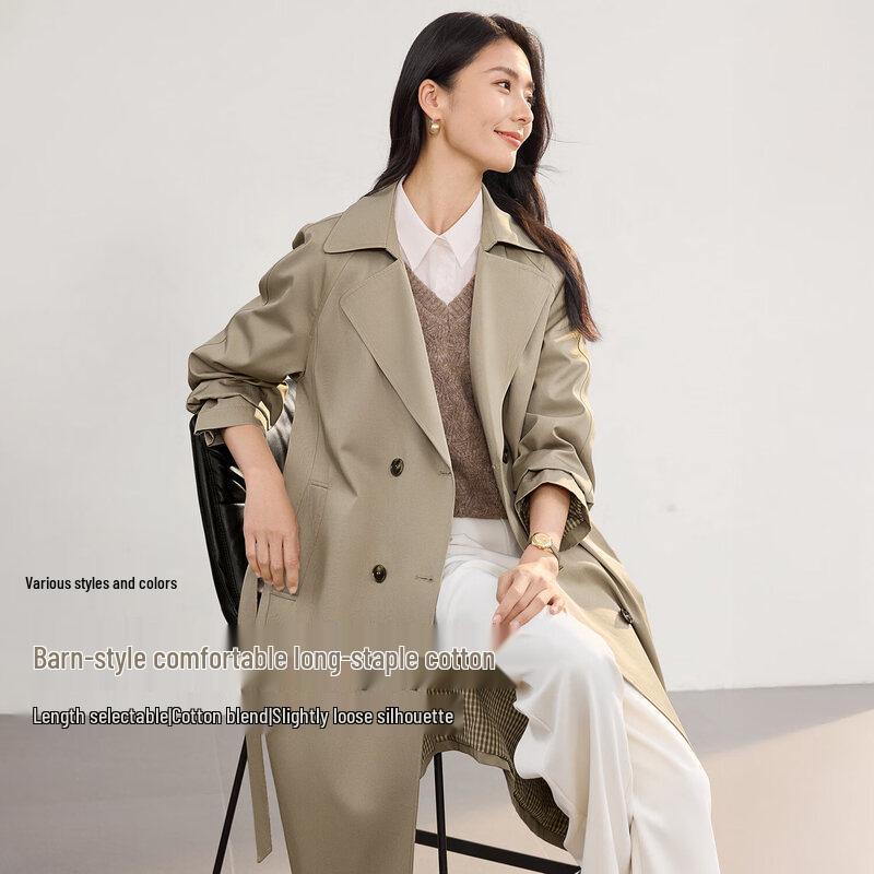 IHIMI Women s Double-Breasted Trench Coat L