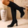 Fashion Elegant Pu Leather Boots for Women Spring Autumn Fashion Square Toe High Heel Botas Woman Zipper Up Khaki Black Boots Mujer
