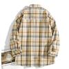 Men Casual Loose Long Sleeve Plaid Hong Kong Style Shirt