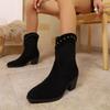 Rivet Pointed Toe British Style High Heel Fashion Boots Women's Winter 2025 New Plus Size Thick Heel Socket Martin Boots