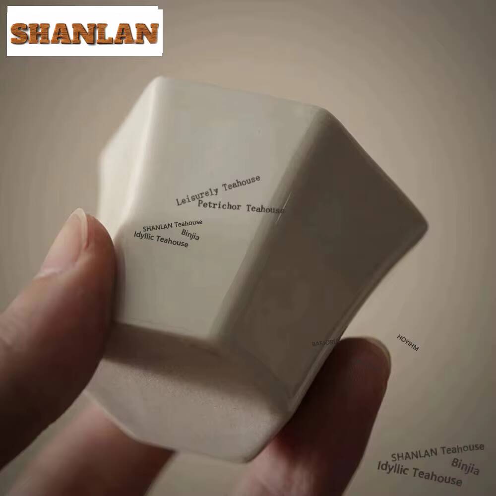 2pc/set Retro Grass Wood Gray Tea Cup Small Polygonal Master Cup Hexagonal Personal Meditation Cup Bowl Kung Fu Teaware 40ml