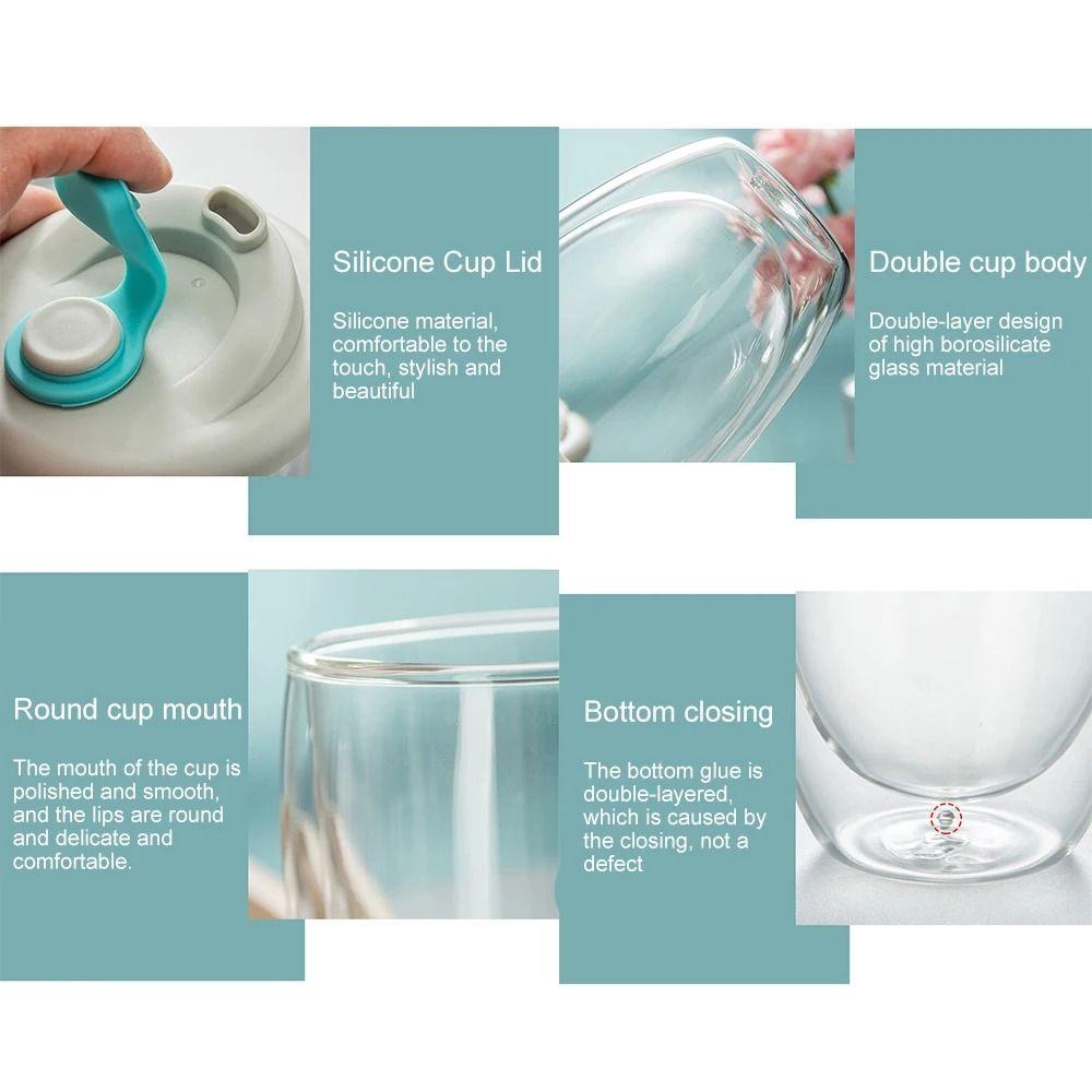 Leak-Proof Transparent Tumbler Cold/Heat Resistant Portable Water Cup Cute Glass Cup with Lid  Tea