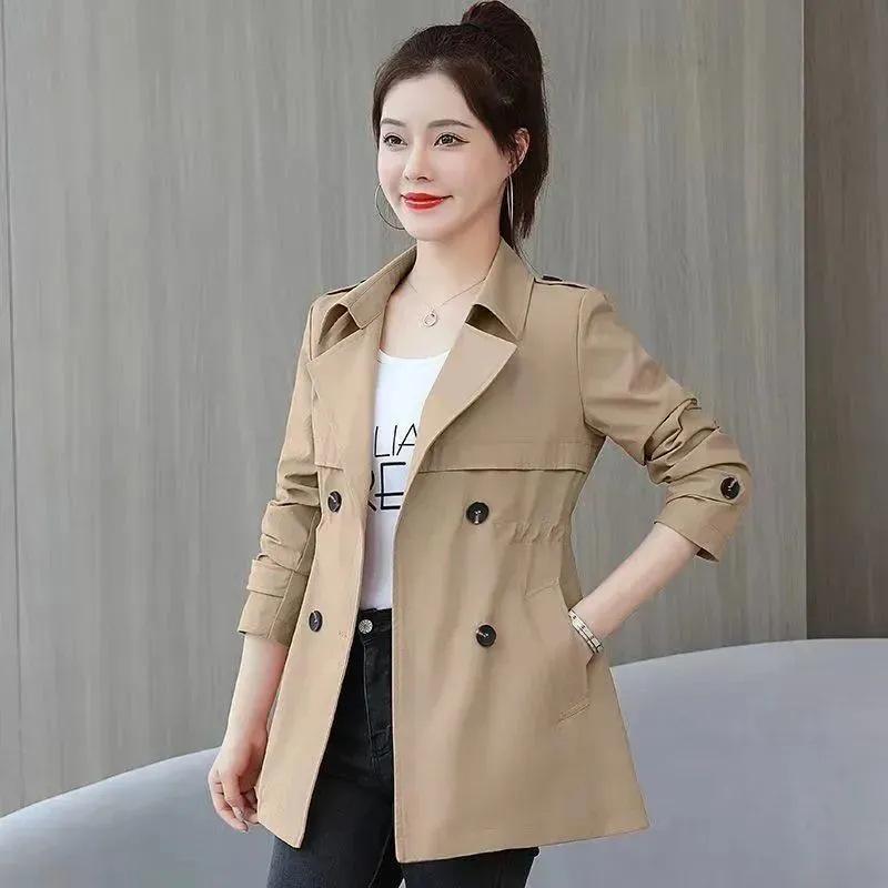 Korean Style Spring-Autumn Trench Coat for Petite Women - Waist-Defining, Mid-Length, Fashionable Draping Outerwear