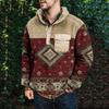 Men's Printed Plush Warm Coat Fleece Sweater Casual Coat Pocket Sweater  Winter Coat