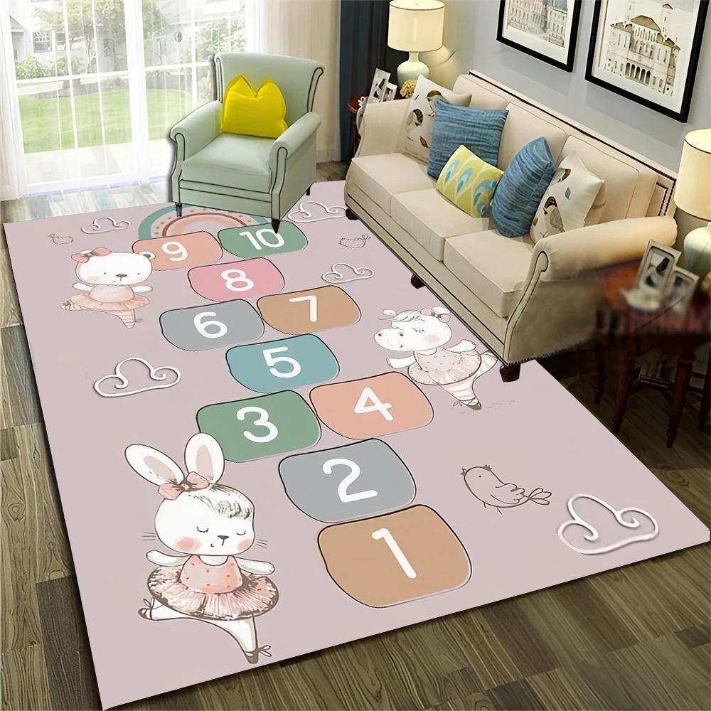 27 Stil Hüpfspiel Kinder Digitale Spiele Junge Mädchen Cartoon Teppich Teppich für Zuhause Wohnzimmer Sofa Fußmatte Dekoration,Rutschfeste Bodenmatte