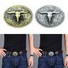 Vintage Carved Floral Pattern Belt Buckle Metal Adult Bull Head Shape Buckle Replacement DIY Craft Belt Oval Buckle