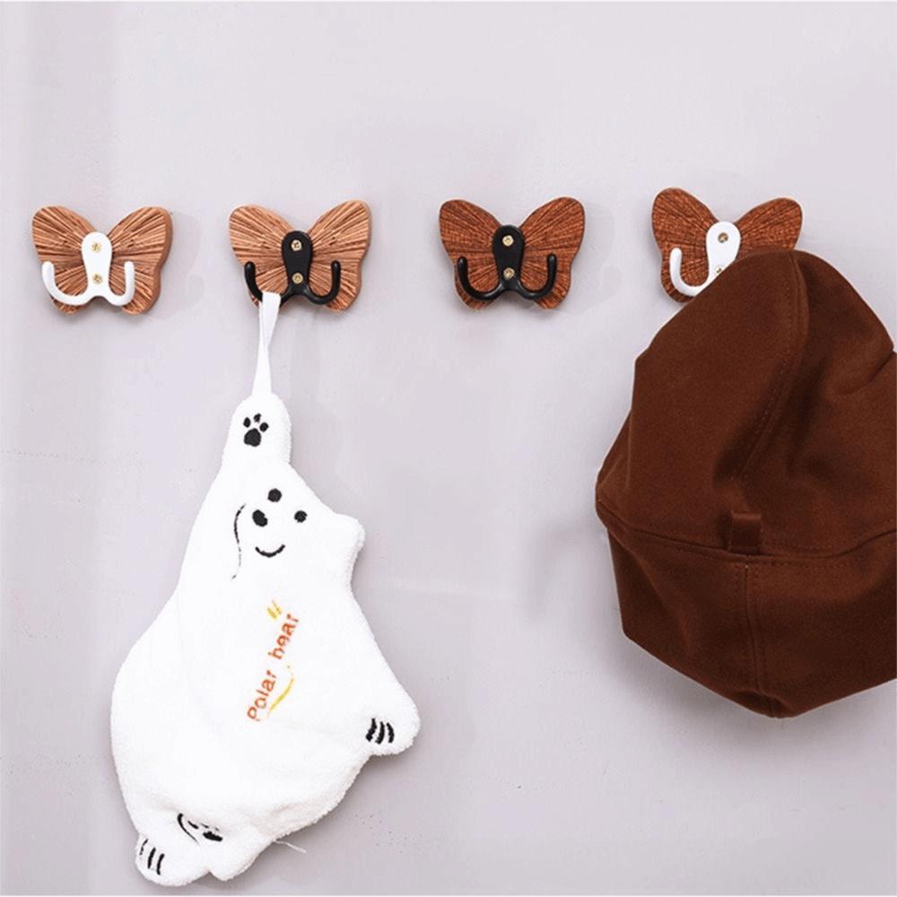 Double Hook Wood Butterfly Hook Thicken Hanging Key Holder Wall Storage Rack  Bedroom Organization