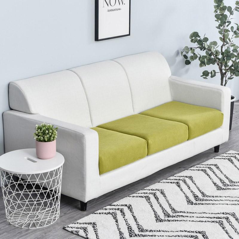 Sofa Seat Cushion Cover Elastic Solid Color Pets Kids Furniture Protector Polar Fleece Stretch Washable Removable Slipcover