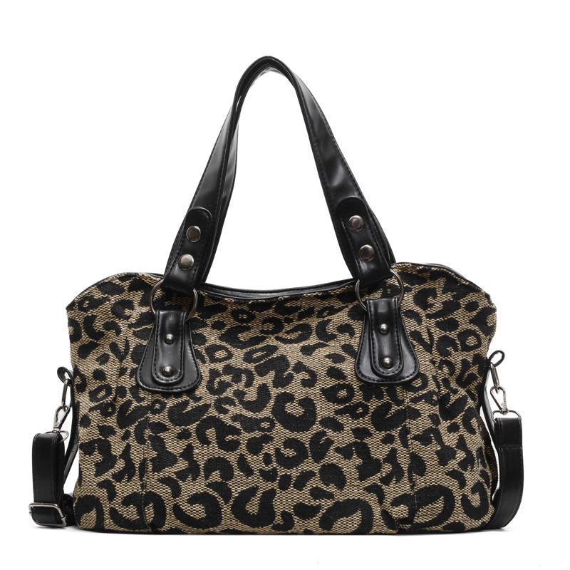 

Women s Retro Leopard Print Shoulder Bag Large Capacity Tote Bag чорний/леопардовий