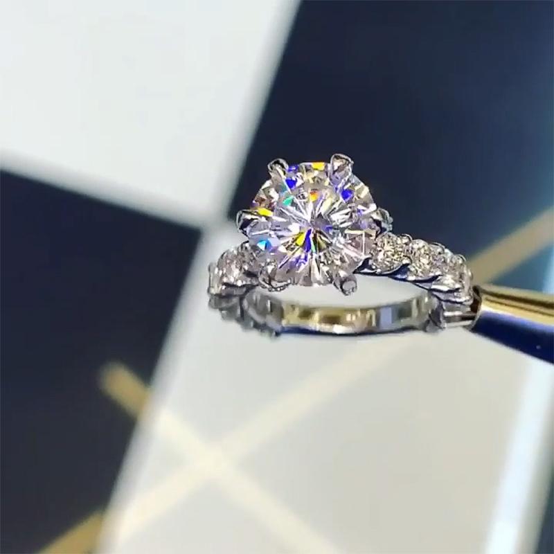 Luksusowy Pierścionek Damski z Inkrustowaną Okrągłą Cyrkonią Sześcienną Wysokiej Jakości Szlachetne Obrączki Ślubne Kobieta Delikatny Design Klasyczna Biżuteria