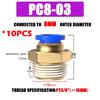 10PCS Pneumatic Air Connector Fitting PC 4mm 6mm 8mm 10mm 12mm Thread 1/8" 1/4" 3/8" 1/2" Hose Fittings Pipe Quick Connectors Ventilation Valves 4