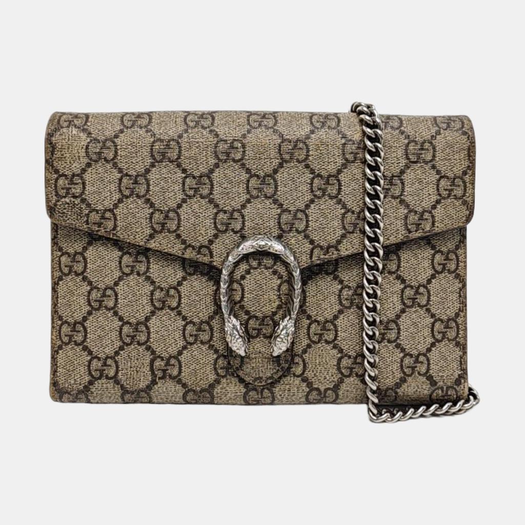 [Pre-Owned] Dionysus Tiger Head Buckle Logo Beige Lining GG High-Quality Synthetic Canvas WOC Wallet Crossbody Shoulder Bag - Good #YMGMD6