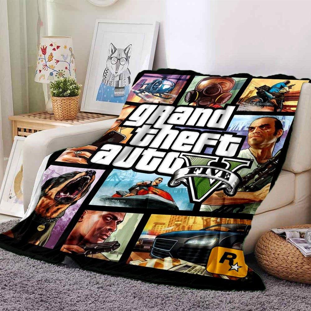 1 Stück Grand Theft Auto Weiche Flanelldecke mit Designer-Print Eine kuschelige Decke für alle Jahreszeiten, perfekt für das Sofa, Bett, Büro
