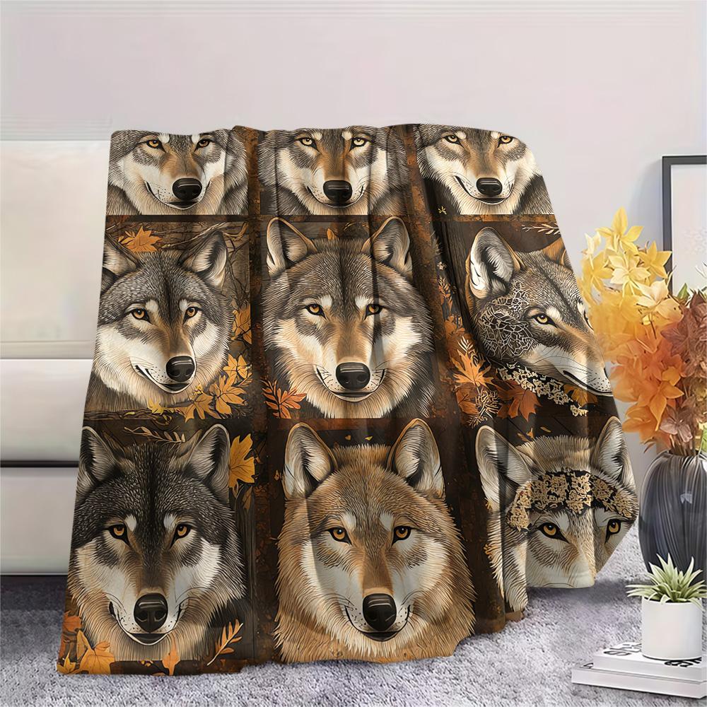 Koc Flanelowy z Nadrukiem Wilka, Wysokiej Jakości, Wygodny na Wszystkie Pory Roku, Wystrój Domu, Ciepło i Komfort, Idealny na Prezenty Świąteczne