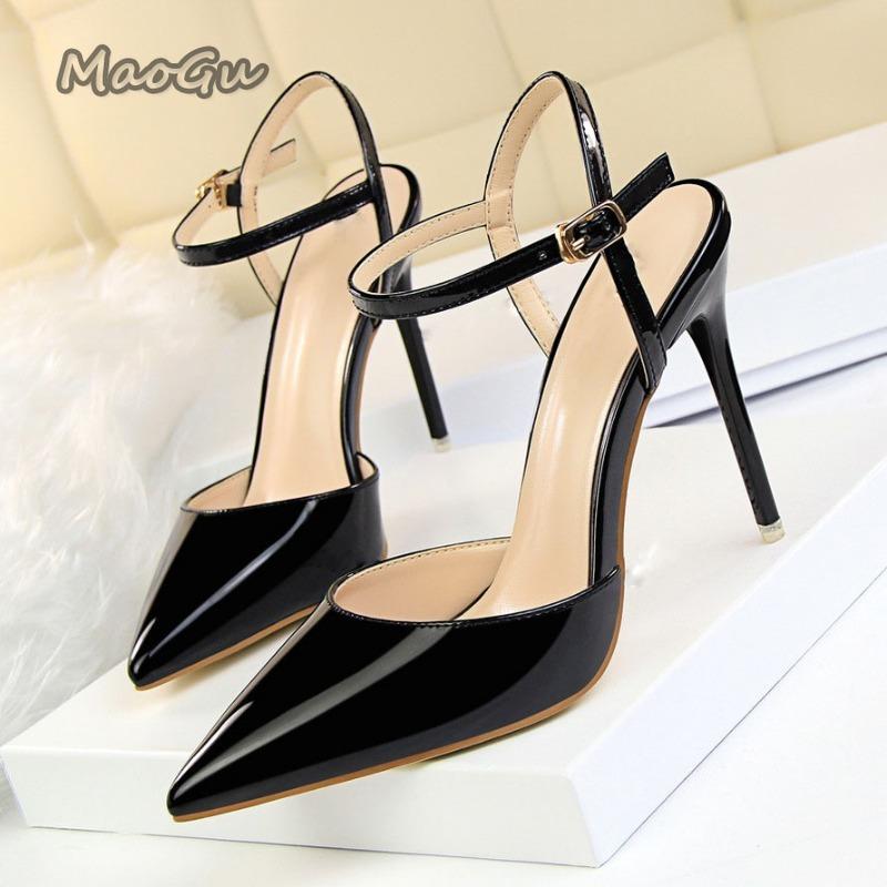 Fashion Fashion Sandals Women 2025 Patent Leather High Heels Women Sandals Summer Heeled Sandals Pointed Toe Women Pumps Sandale Femme