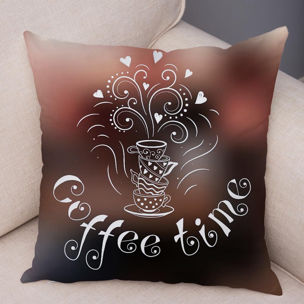 Coffee Time Cushion Cover Colorful Stacked Cup Design Polyester Bedroom Decor Throw Pillow Case