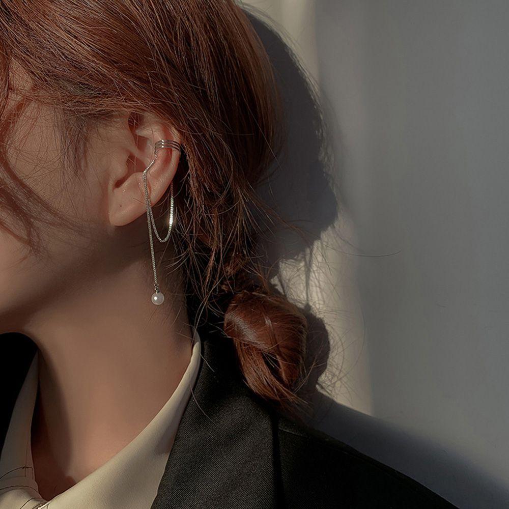 

Fashion Girl Without Pierced Long Tassel Ear Cuff Ear Clip Imitation Pearl Earrings
